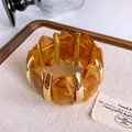 Bracelet rétro en acrylique marbré ambre avec segments en métal doré - Style de Montage Métallique (71#) / Or-Café Foncé