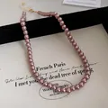 Elegant French style mauve pearl necklace with adjustable gold-tone clasp for women - 22# Necklace (HN4646) / 6mm/Pack / Champagne