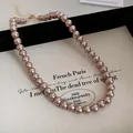 Elegant mauve pearl necklace for women featuring French vintage style and a secure golden clasp - 23# Necklace (HN4646) / 8mm/Pack / Champagne