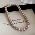 Elegant French style pearl necklace featuring large round pink pearls for women's jewelry - 24# Necklace (HN4646) / 10mm/Pack / Champagne