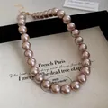 French style mauve pearl necklace for women with elegant luster and high-end feel - 25# Necklace (HN4646) / 12mm Strand / Champagne
