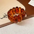 Elegante bracciale a segmenti in acrilico marmorizzato ambra retrò con design elastico - Stile Perla Rotonda Marmorizzata (12#) / Marrone