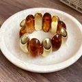 Bracelet rétro en acrylique marbré avec des segments métalliques dorés pour femme - Style de Montage Métallique (25#) / Marron