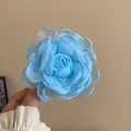 Elegant light blue fabric flower hair claw clip with delicate layered gauze petals - Alligator Clip (9) / Blue