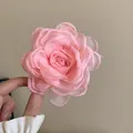 Elegant pink fabric flower hair clip featuring layered organza petals for a romantic look - Alligator Clip (10) / Pink