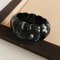 Bracciale vintage in acrilico marmorizzato nero con design segmentato unico e chic - Stile Perla Rotonda Marmorizzata (61#) / Nero