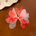 Elegant sweet red and orange fabric flower hair clip with a pearl center floral accessory - Alligator Clip (40) / Red