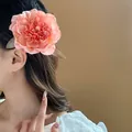Elegant peach fabric flower hair clip with realistic petals for a sweet and fresh style - Alligator Clip (65) / Peach Pink