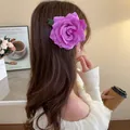 Sweet and elegant purple fabric rose flower hair claw clip for women's hairstyle - Duckbill Clip (75) / Purple