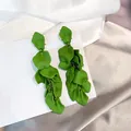 Elegant green spray-painted flower petal tassel earrings with silver needle studs - Steel Pin Style / Fruit Green