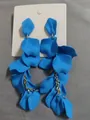 Long vibrant blue petal tassel drop earrings featuring matte spray finish on silver pins - Steel Pin Style / Light Blue