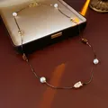 Elegant gold chain necklace featuring white pearls and natural tiger eye stones for women - Necklace (54#) / Pearl 10mm / Gold Brown