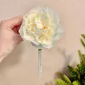 Elegant off-white fabric flower hair claw clip with long sparkling rhinestone tassels for women - Hair Claw (97) / Light Yellow