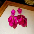 Elegant magenta spray-painted flower petal tassel earrings with 925 silver needles. - Steel Pin Style / Rose Red Gold