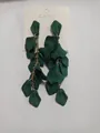 Elegant dark green matte petal tassel drop earrings with gold-tone metal chains for women - Steel Pin Style / Dark Green