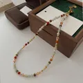 Bohemian handmade colorful crystal beaded necklace clavicle chain on a wooden jewelry box - Layered Double Chain Necklace / Blue and Red
