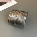 Minimalist wide silver multi-strand wire cuff bracelet with a unique geometric design. - Style 2-Silver-Multi-layer / Silver