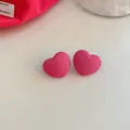 Sweet dopamine pink heart-shaped stud earrings with a trendy matte finish for women - Small Heart