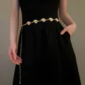 Exquisite golden nautilus shell charm metal waist chain accessory on black dress - Conch Shell Fringe Style (10#)