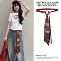 Vintage rode zijden sjaal riem voor dames uniek taille accessoire voor bij spijkerbroek - Tailleketting 4-Rood Patchwork