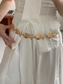 Close-up of gold bohemian waist chain with starfish and shell details on white dress. - Starfish Shell Artificial Pearl Style (12#)