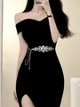 Elegant silver rhinestone waist chain with delicate chain tassels for dresses - Rhinestone Floral Fringe Style (16#)