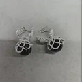 Elegant vintage style 18k gold plated hoop earrings with black pearl and lace detail - Silver-Black