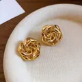 Elegant golden twisted flower stud earrings in a minimalist Korean fashion style design - Spiral Petal Style (26#) / Gold