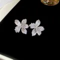 Sparkling silver-tone flower stud earrings with pave crystals for a luxury elegant look - Full Drill Flower Style (25#) / Silver