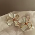 Elegant minimalist white and gold floral stud earrings featuring matte white petals - Wavy Edge Flower Style (8#) / White