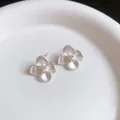 Elegant matte white flower stud earrings with silver needles and crystal centers - Matte Silver Flower Style (46#) / White