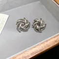 Elegant minimalist silver flower stud earrings with polished metallic finish and chic design - 3D Intertwined Flower Style (43#) / Silver