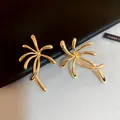 Gold abstract palm tree stud earrings with polished metallic finish - Abstract Plant Shape Style (47#) / Gold