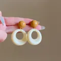 Elegant retro caramel and cream acrylic round hoop drop earrings for women stylish jewelry - 7# Silver Needle - Baroque Pearl Lace Drop