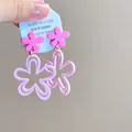 Orecchini a fiore in resina rosa con aghi in argento S925 per uno stile vacanziero - Double Layer Resin Flower Style / Regolare - Rosa