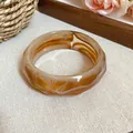 Elegant brown marble acrylic bangle with a smooth polished finish and round shape. - Coffee (Amber Pattern)
