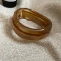 Elegant minimalist amber acrylic open bangle bracelet with stylish marbled texture finish - Open Round Ring (HB3743-1) / Light Coffee