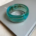 Wide turquoise and brown marbled resin bangle with artistic ink wash design - Blue Marble Pattern Style (17# Bangle - Blue)