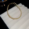 Elegante bracciale in zircone dorato scintillante per donna, gioielli di lusso SKU - Bracciale con Chiusura a Moschettone ad Anello Sottile (49#) / Oro