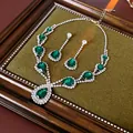 Elegant green pear-cut gemstone jewelry set with necklace and earrings - Necklace-Green