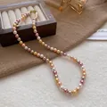 Elegant necklace featuring champagne and pink pearls on a warm fabric background - 19# Necklace (HN4646) / 6mm/Pack / Yellow Series