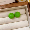 Chic bright green round stud earrings with a glossy finish for a vibrant summer look - 40# Silver Pin - Green