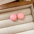 Glossy pink round stud earrings presented in a luxury cream textured jewelry box - 43# Silver Needle - Pink