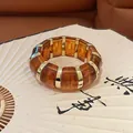 Bracciale geometrico in resina marmorizzata ambra con accenti in metallo dorato retrò - Stile 9 - Color Caffè Dorato
