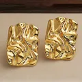 Modern gold hammered metal rectangular stud earrings with high-shine textured finish - 28# Silver Earring Post - Gold