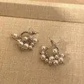 Elegant silver hoop earrings featuring white pearls of various sizes for luxury women - 21# Silver Color with Silver Pin