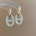 Elegant gold-plated chain link earrings encrusted with white zirconia stones - 67# Silver Post - Pig Nose Style / Gold