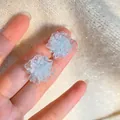 Sweet light blue chiffon flower stud earrings with silver glitter accents - 58# Silver Needle - Blue