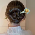 Elegante forcina per capelli in stile vintage con fiore giallo per acconciature Hanfu. - Stile Fiore di Legno
