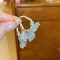 Exquisite light blue crystal cluster earrings featuring an organic silver branch design - 84# Silver Needle - Silver - Blue
